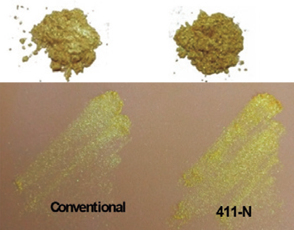 Coloration development when applied to an artificial skin model (Comparison with our conventional products)