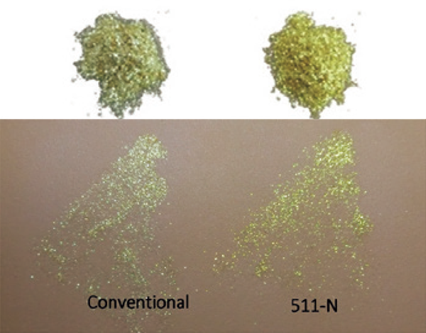 Coloration development when applied to an artificial skin model (Comparison with our conventional products)