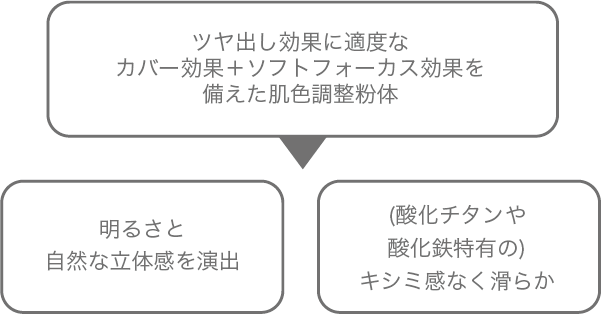 ツヤ出し効果に適度なカバー効果＋ソフトフォーカス効果を備えた肌色調整粉体